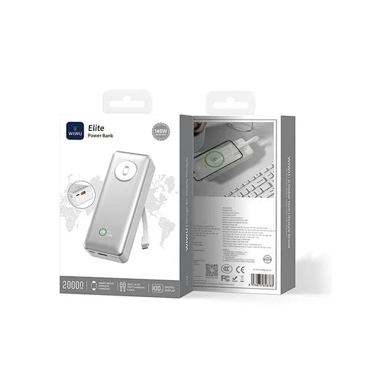 باور بنك ويوو إيليت Wi-P023 بسعة 20000 مللي أمبير وقدرة 100 واط مع شحن لاسلكي | WiWU Elite Series Power Bank Wi-P023 20000mAh 100W Ultra-Fast Charging