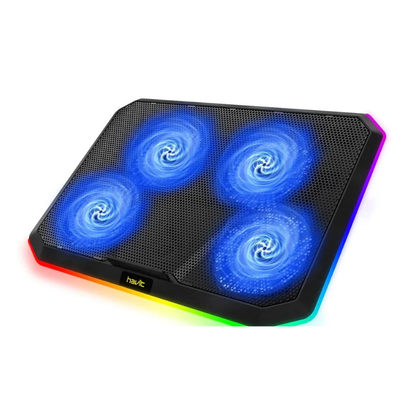 قاعدة تبريد لابتوب هافيت F2076 مع إضائة RGB - اسود | Havit F2076 Laptop Cooling Stand with RGB Lighting - Black