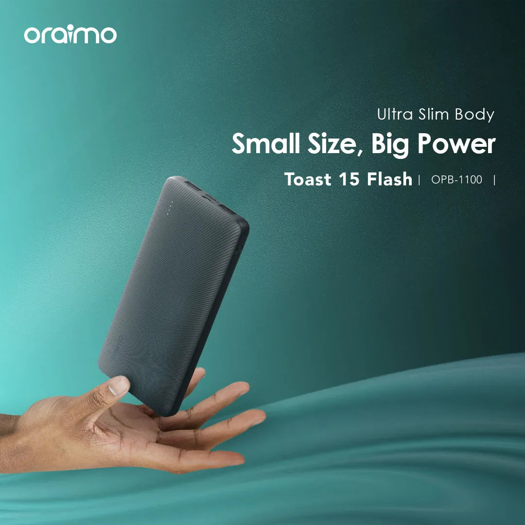 باور بانك أورايمو Toast 15 Flash بسعة 10,000 مللي امبير وبقدرة شحن 15 واط | Oraimo Toast 15 Flash 10000mAh 15W Fast Charging Power Bank