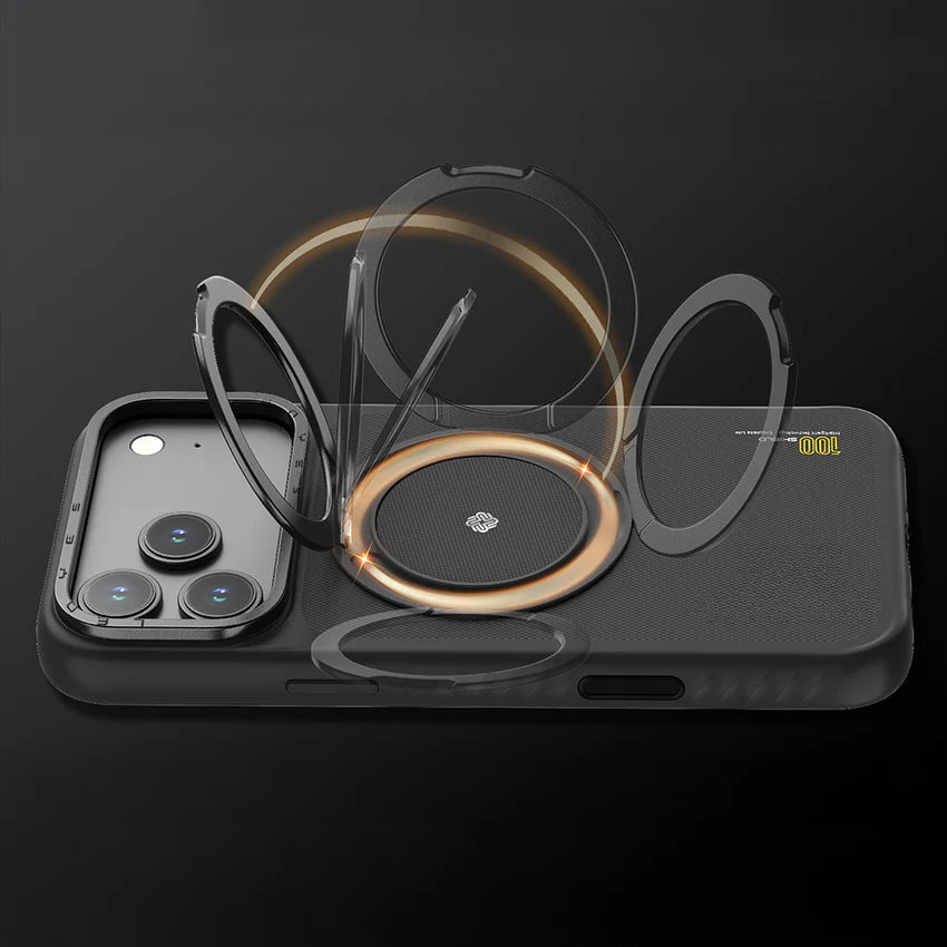 جراب كيفلار Lenyes CK225 لـ iPhone 17 Pro Max حامل معدني M-Safe دوران 360 مغناطيس N52 40غ | Lenyes CK225 Kevlar iPhone 17 Pro Max Case M-Safe Metal Stand 360 N52 Magnet 40g
