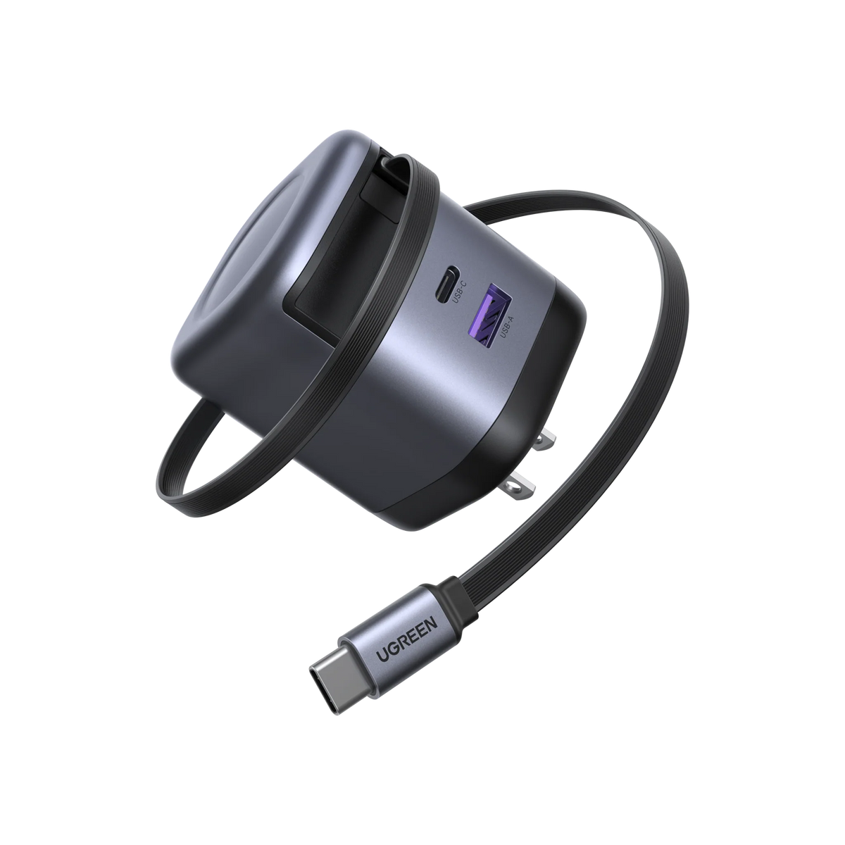 UGREEN 65W GaN Fast Charger with Retractable Cable | شاحن يوجرين 65 واط تقنية جان مع كيبل قابل للسحب