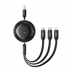 كابل Baseus Free2Draw قابل للسحب - Baseus Free2Draw Retractable Cable USB→M+L+C 100W 1.1m Black