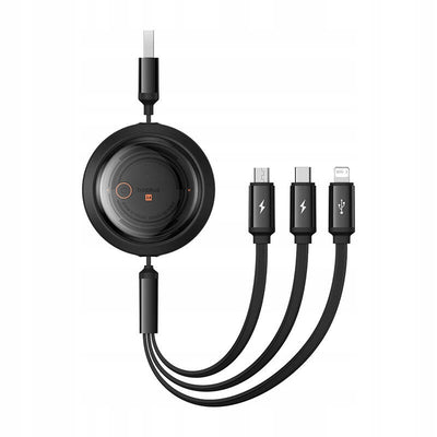 كابل Baseus Free2Draw قابل للسحب - Baseus Free2Draw Retractable Cable USB→M+L+C 100W 1.1m Black