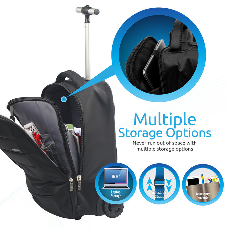 Promate BizPak-TR Heavy Duty Trolley Bag 15.6 inch Laptop Black-Straps
