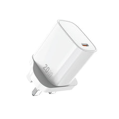 شاحن ويوو GaN سريع بقدرة شحن 20 واط - ابيض | WiWU 20W Essen GaN Fast Charger Wi-G007 UK Standard Wall Charger - White