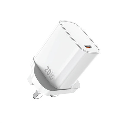 شاحن ويوو GaN سريع بقدرة شحن 20 واط - ابيض | WiWU 20W Essen GaN Fast Charger Wi-G007 UK Standard Wall Charger - White
