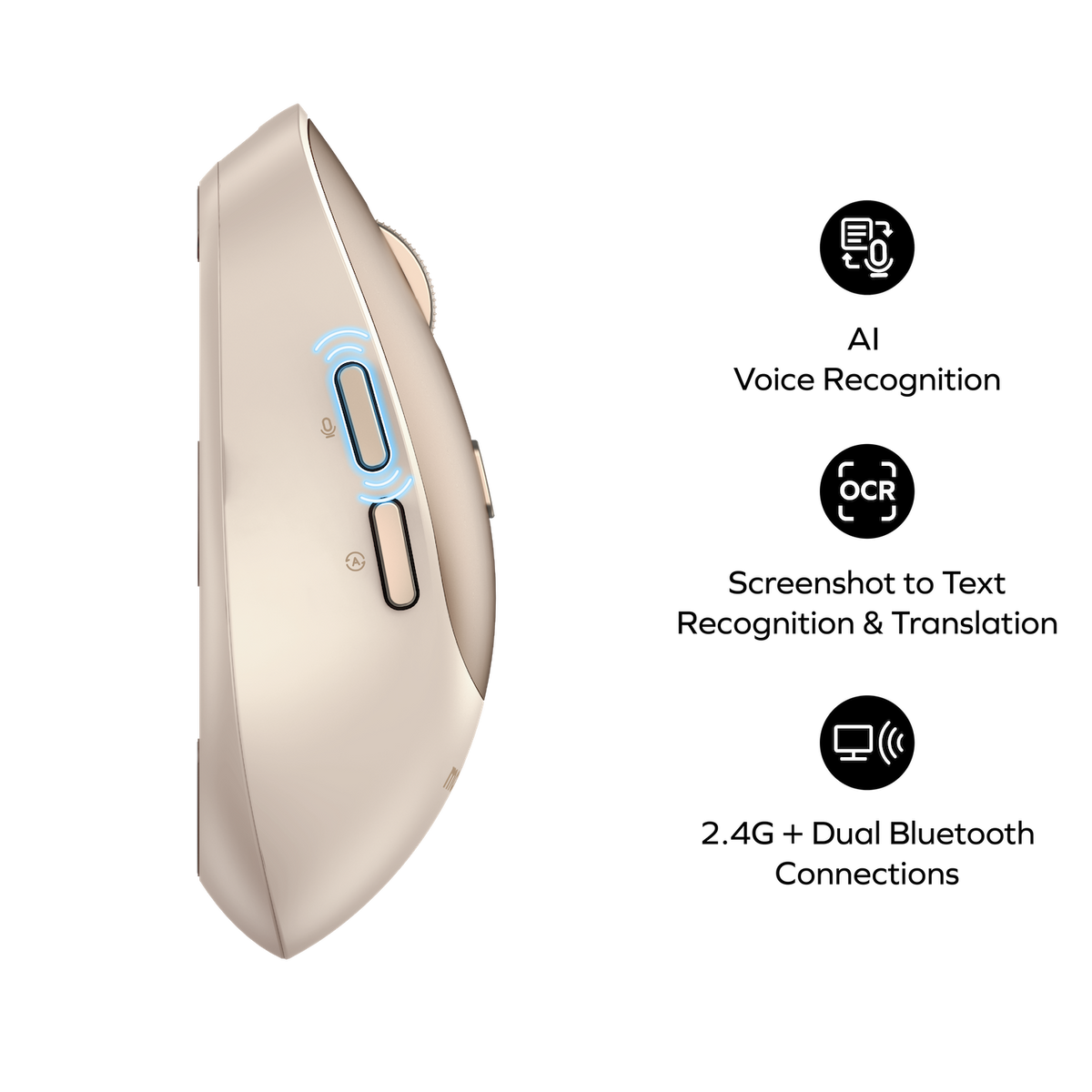 Momax 1-Folio MS02L2 AI Wireless Mouse Desert Titanium - Side