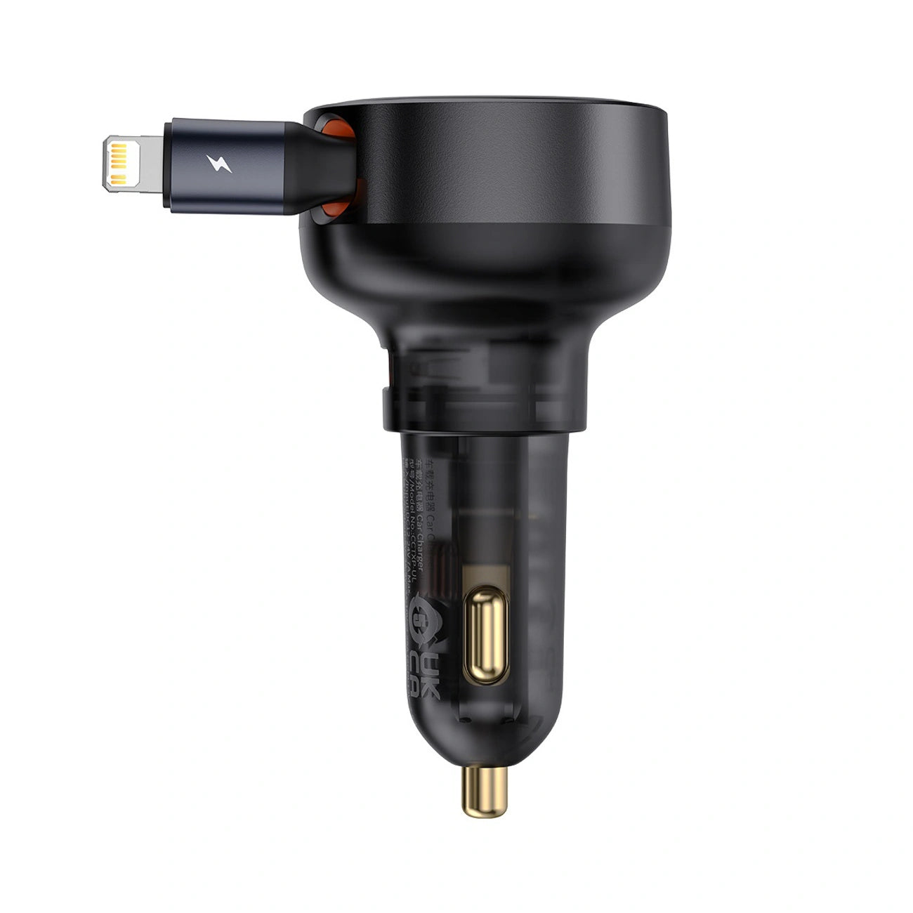 Baseus Enjoyment Pro 55W USB-A Car Charger with Retractable Lightning Cable - Black | شاحن سيارة بيسوس 55 واط مع كابل لايتننج قابل للسحب - أسود