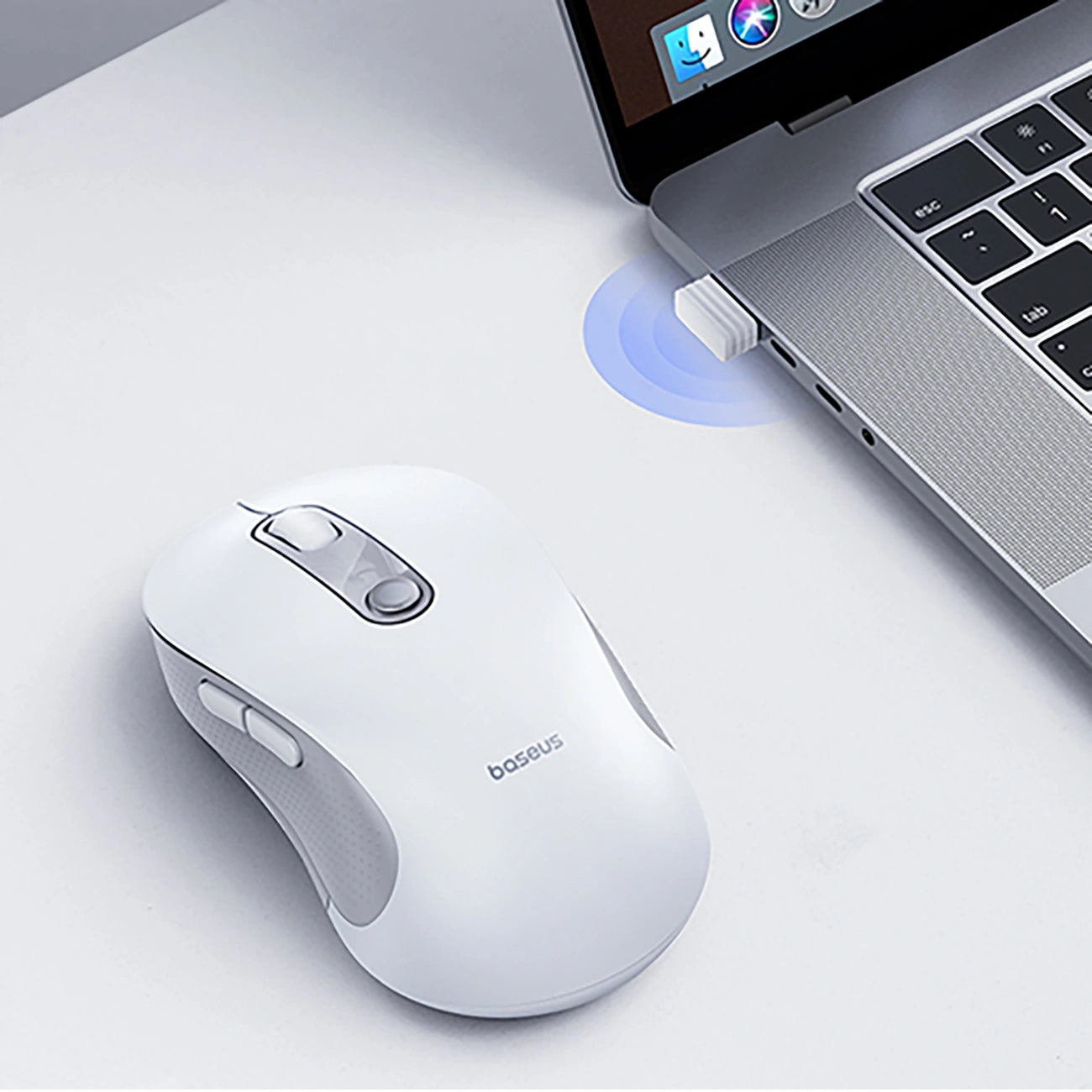 Baseus F02 Ergonomic Wireless Mouse USB 2.4GHz - White - ماوس لاسلكي مريح أبيض