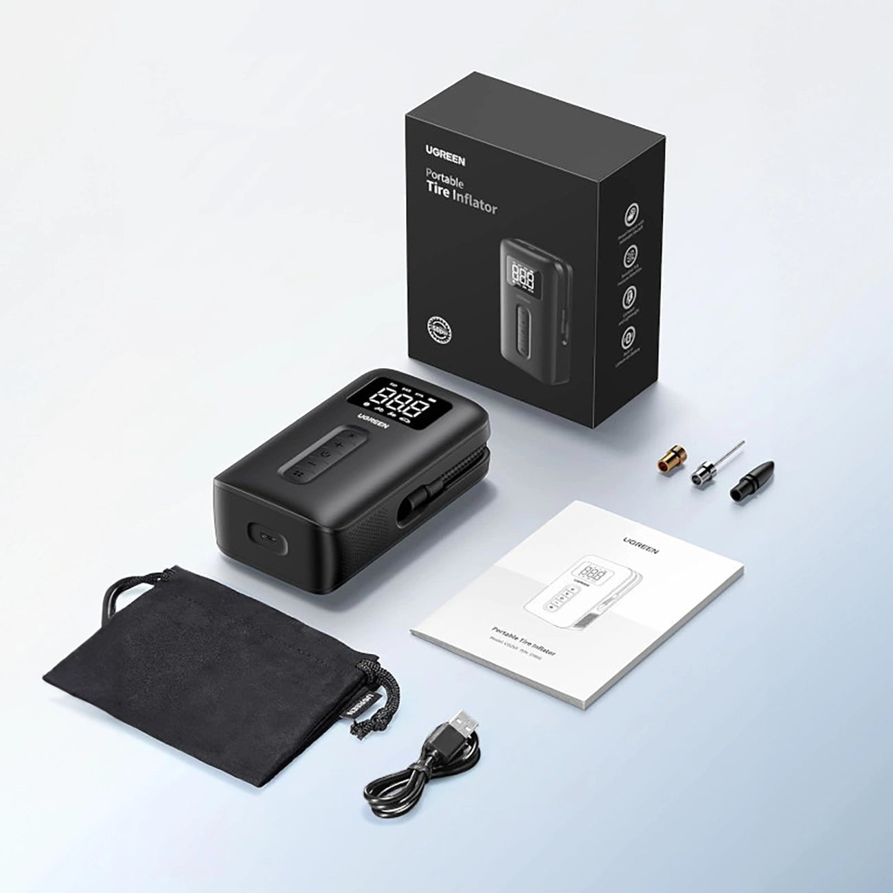 UGREEN Tire Inflator Portable Air Compressor 150PSI LED Light | منفاخ هواء محمول يو جرين 150 بي اس اي