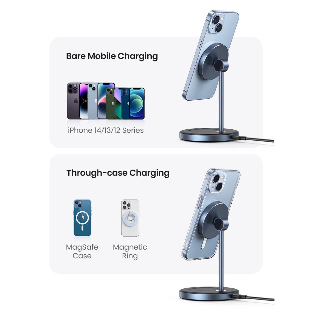 شاحن لاسلكي مغناطيسي UGREEN MagFlow 2-in-1 | Magnetic Wireless Charging Station