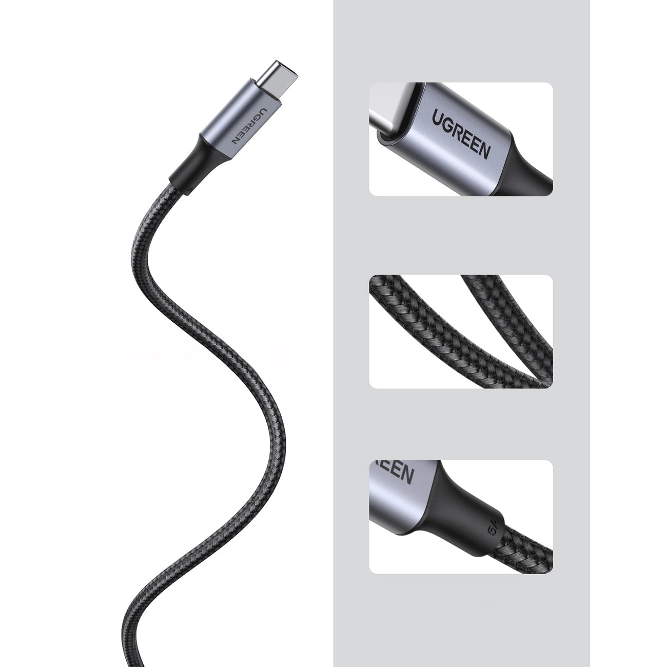 كيبل UGREEN USB-C إلى USB-C 2.0 شحن سريع 5A هيكل ألمنيوم 0.5م | UGREEN USB-C to USB-C 2.0 480Mbps 5A Aluminum Case Charging Cable 0.5m