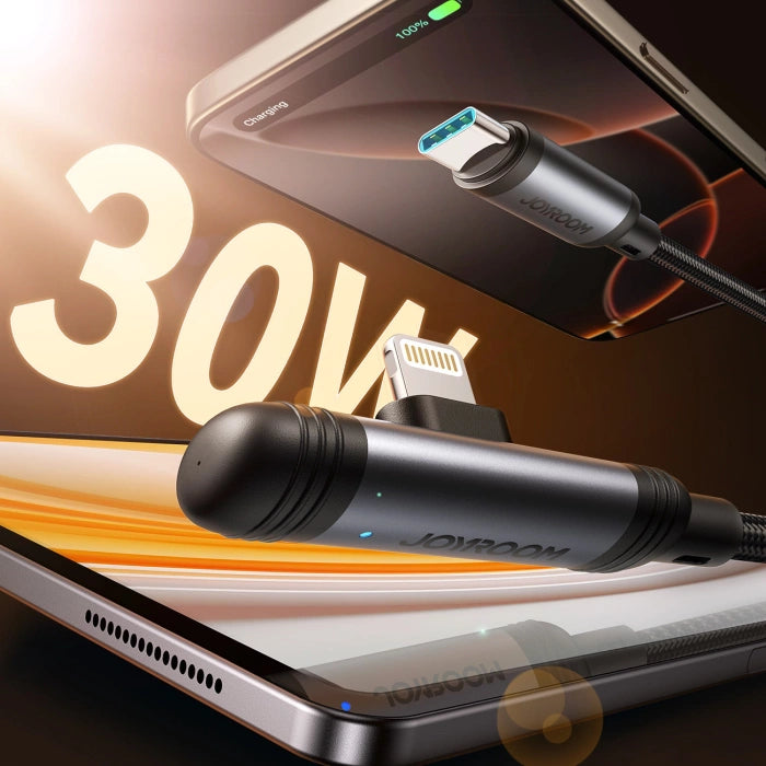 كيبل جويرووم انجوي X سيريس 90 درجة يو اس بي سي الى لايتننغ بقدرة شحن 30 واط وطول 1.2 متر | JOYROOM EnjoyX Series 90° Fast Charging Data Cable Type-C to Lightning 30W 1.2M