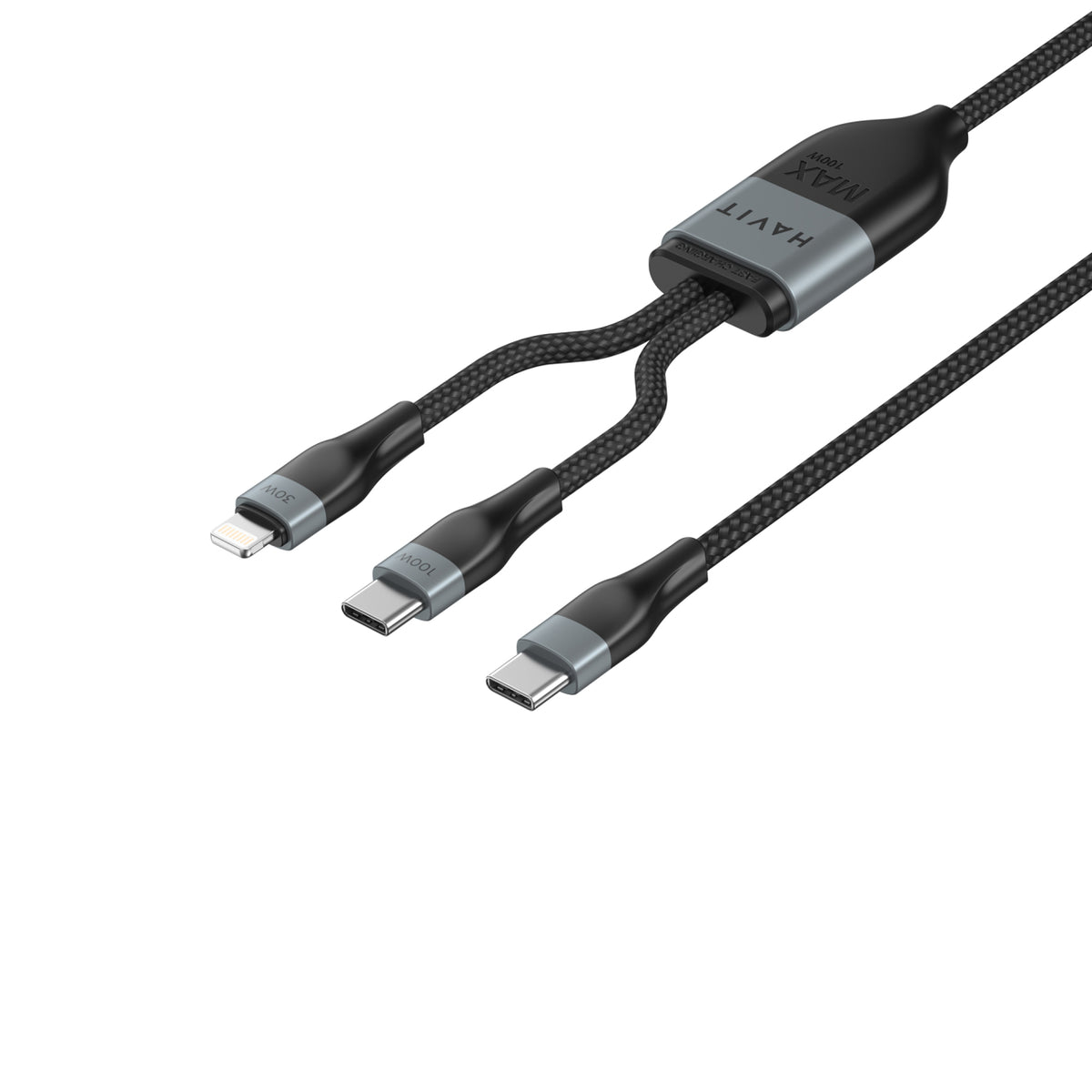 كيبل هافيت تايب سي الى تايب سي ولايتننغ بقدرة شحن 100 واط و بطول 1.2 متر | Havit CB6326 Cable Type-C to Type-C+ Lightning 1.2m 100W