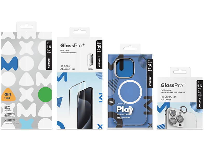 طقم هدايا موماكس لايفون 16 برو - غطاء MX + واقي شاشة 3D + حماية عدسات الكاميرا | Momax Gift Bundle Set for iPhone 16 Pro – MX Case + 3D Screen Protector + Camera Lens Guard