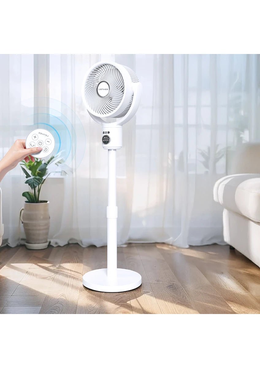 Lenyes LHF10 مروحة LED رقمية 10 إنش 5 سرعات بجسم قابل للتمديد وريموت كنترول - أبيض | Lenyes LHF10 10-Inch Digital LED 5-Speed Extendable Tower Fan with Remote - White