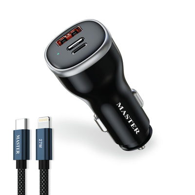 Master 78W 3-Port Car Charger USB-C PD30W PPS33W USB-A QC45W Lightning Black MSCR3PT78W-BK