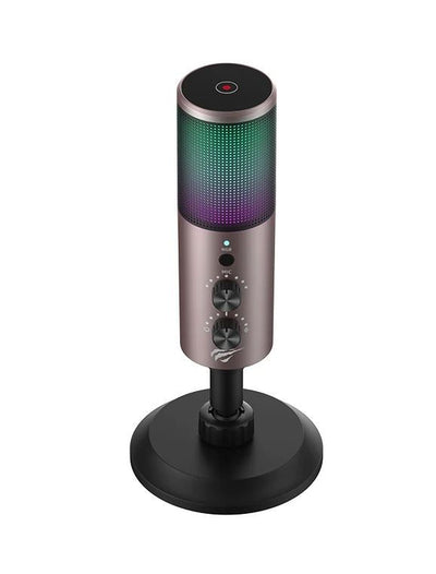 مايكروفون هافيت GK61 للألعاب والبث بإضاءة RGB وتقليل الضوضاء - أسود وأوكر - صورة 1
