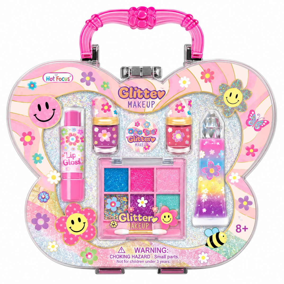 مجموعة غليتر كوزمتك بنقشة الزهور | Hot Focus Glitter Cosmetic Groovy Flower