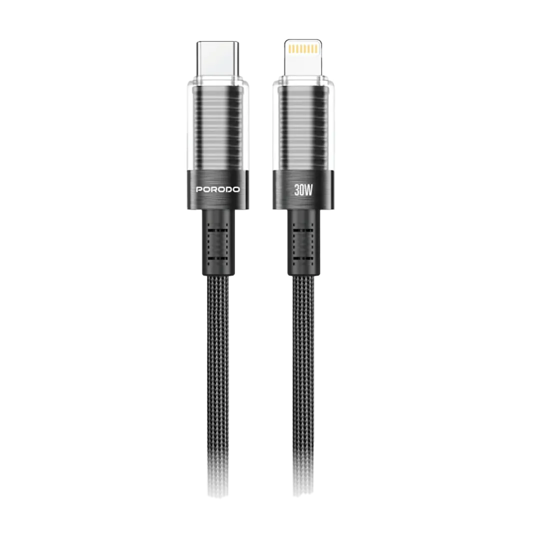 Porodo Transparent Shell USB-C to Lightning Cable Black