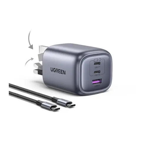 UGREEN Nexode 65W 3-Port PD GaN Fast Charger UK - شاحن يوجرين نيكسود 65 واط 3 منافذ تقنية جان