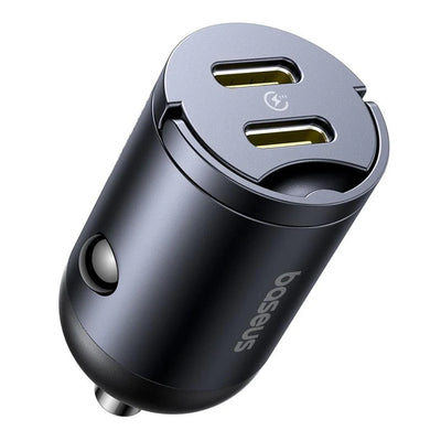 Baseus Tiny Star Car Charger, 30W, 3A, 2 x USB-C, Black | شاحن سيارة بيسوس تايني ستار 30 واط، منفذين USB-C، أسود