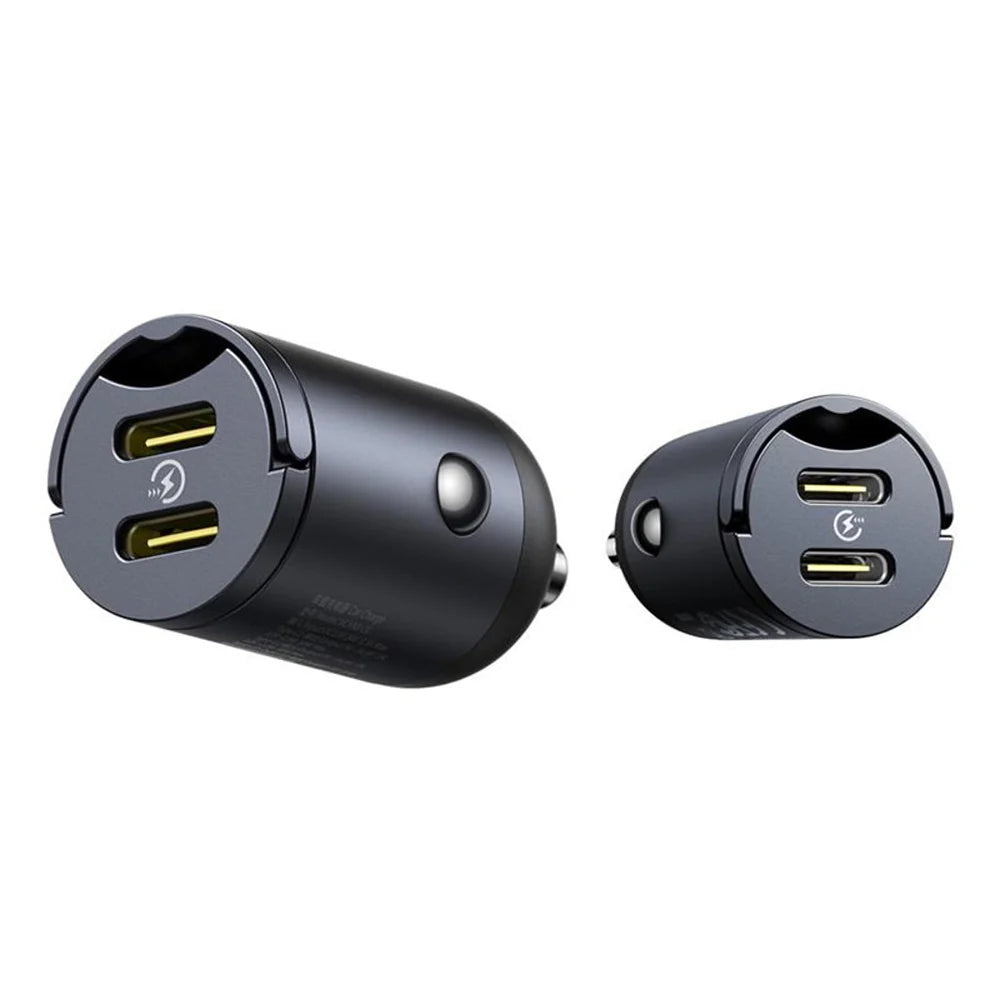 Baseus Tiny Star Car Charger, 30W, 3A, 2 x USB-C, Black | شاحن سيارة بيسوس تايني ستار 30 واط، منفذين USB-C، أسود