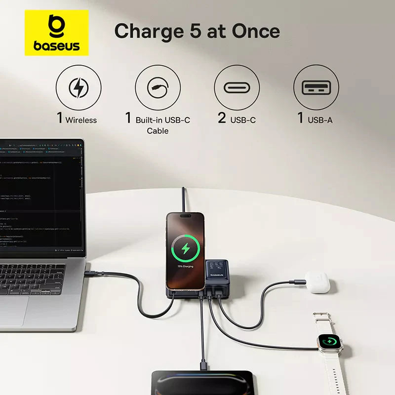 Baseus Nomos QI 5in1 Charging Station 140W - محطة شحن لاسلكي 5 في 1 من بيسوس نوموس 140 واط