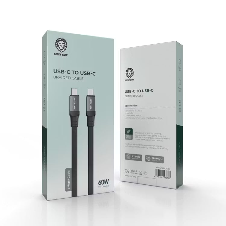 Kabloya Genim a USB-C bo USB-C ya bi pêçayî, 1m, Hêza Şarjkirinê ya 60W - Reş