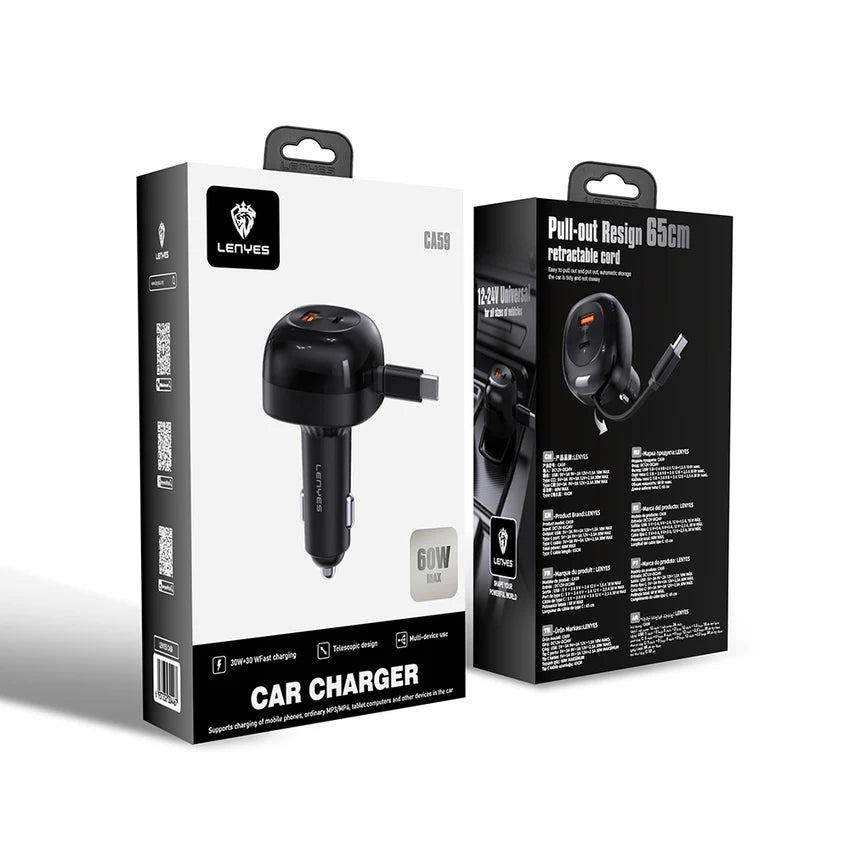 Lenyes CA59 60W PD Car Charger USB-C + USB-A - شاحن سيارة لينيس CA59 60 واط