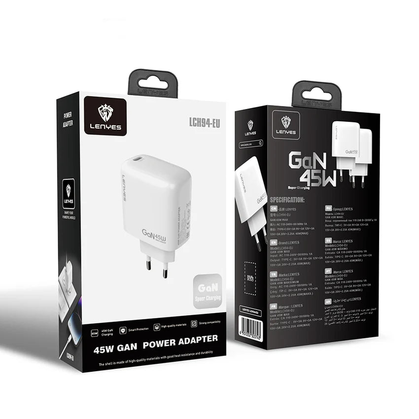 لينيس LCH94 | رأس شحن سريع GaN بقدرة 45 واط - Lenyes LCH94 | 45W GaN Type-C Fast Charger