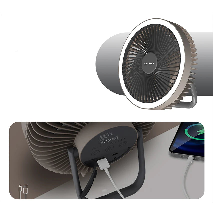 Lenyes LHF11 مروحة تبريد صامتة | 4 سرعات | بطارية 8000mAh | LED | Power Bank | Portable Fan with LED
