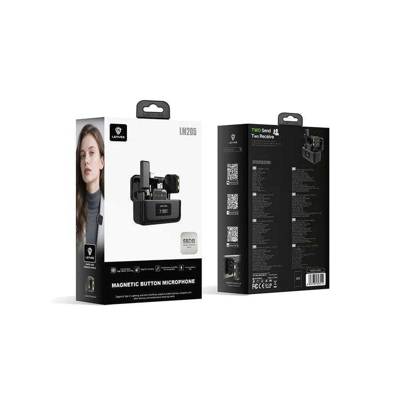 ميكروفون لاسلكي Lenyes LM205 ثنائي Type-C وLightning بإلغاء ضوضاء بالذكاء الاصطناعي 6 ساعات | Lenyes LM205 Dual Wireless Mic Type-C Lightning AI Noise Cancelling 6H
