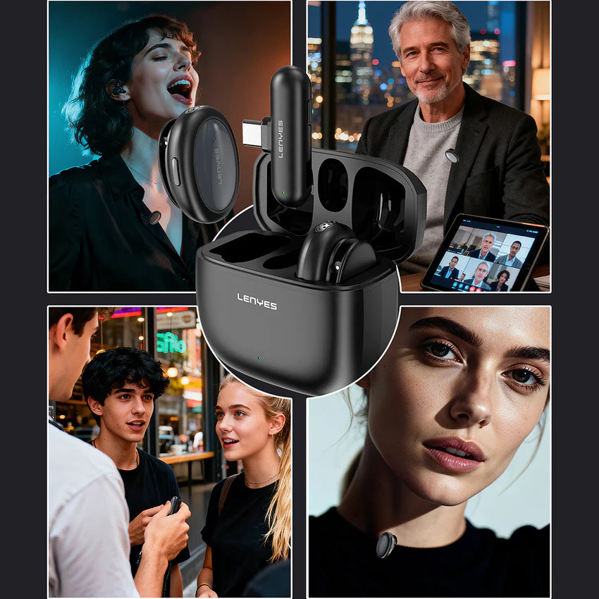 ميكروفون لاسلكي Lenyes LM211-TC بتقنية الذكاء الاصطناعي منفذ Type-C مدى 50م 21 ساعة | Lenyes LM211-TC AI Wireless Mic Type-C 50M 21H