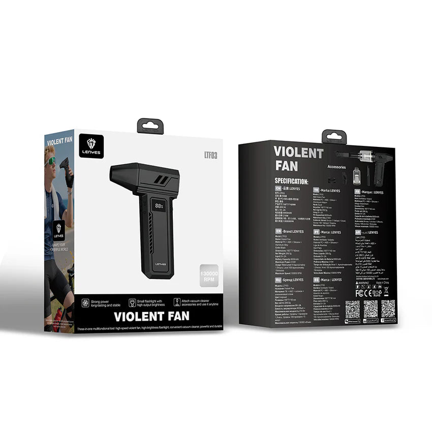 Lenyes LTF03 Turbo Hand Fan Multi-Function LED - مروحة لينيس LTF03 التوربينية متعددة الوظائف