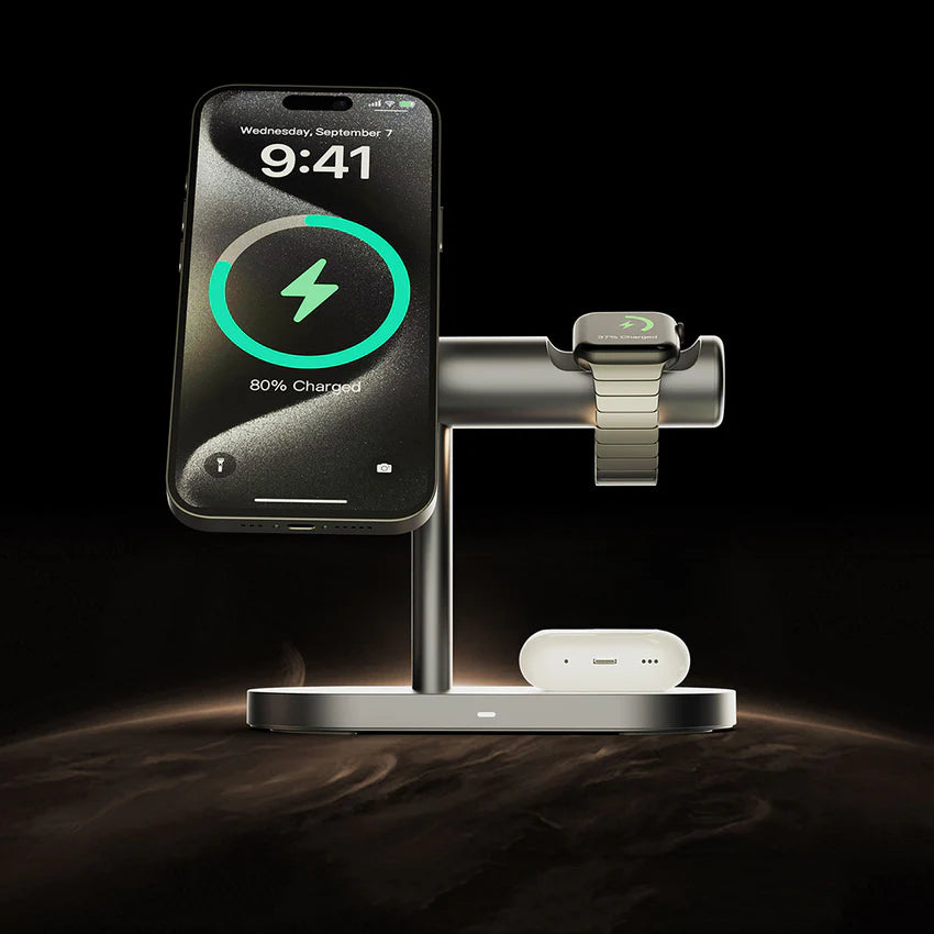 حامل الشحن اللاسلكي Lenyes PW319 Qi2 سريع 15W إضاءة محيطية 3 في 1 | Lenyes PW319 Qi2 15W 3-in-1 Wireless Charging Stand with Ambient Light