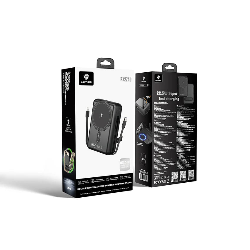 Lenyes PX274D Wireless Power Bank 20000mAh 22.5W Stand - بنك طاقة لاسلكي لينيس PX274D 20000 مللي أمبير