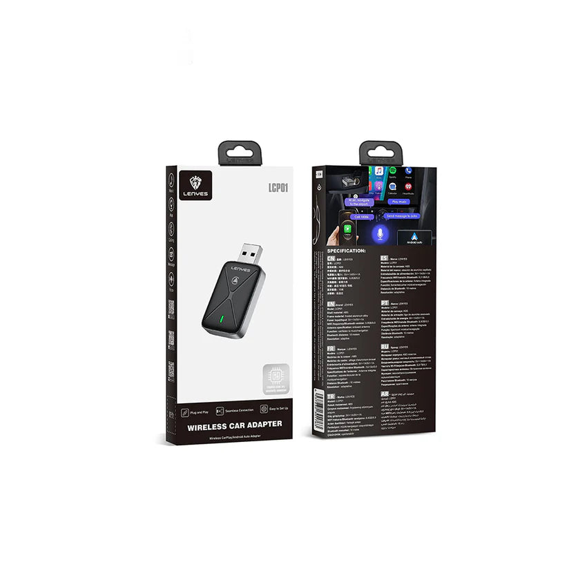 محول بلوتوث Lenyes LCP01 لاسلكي لـ CarPlay وAndroid Auto عبر USB بلوتوث 5.0 وايفاي 5GHz | Lenyes LCP01 Wireless CarPlay Android Auto USB Adapter Bluetooth 5.0 WiFi 5GHz OTA