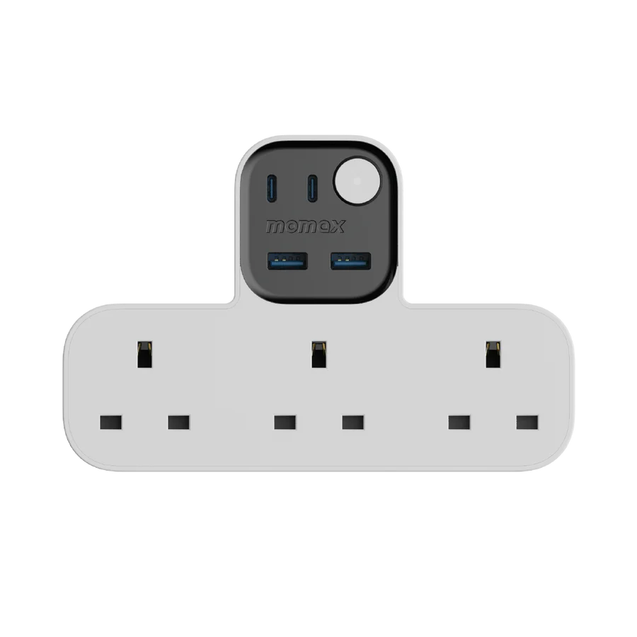 وصلة كهربائية موماكس جارج ورك فلو على شكل حرف T ب 3 منافذ AC ومنافذ يو اس بي | Momax Charge Work Flow T-Shaped Extension 3 Socket with USB