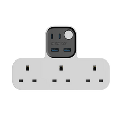 Kabloya Dirêjkirinê ya Şêweyê T ya Momax Charge Work Flow - Şîrîta hêzê ya Momax Charge Work Flow, 3 prizên hêzê, 2 USB-A û 2 USB-C