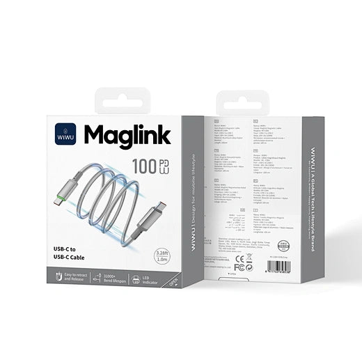WiWU 100W Maglink كيبل مغناطيسي USB-C إلى USB-C طول 1 متر Wi-C084