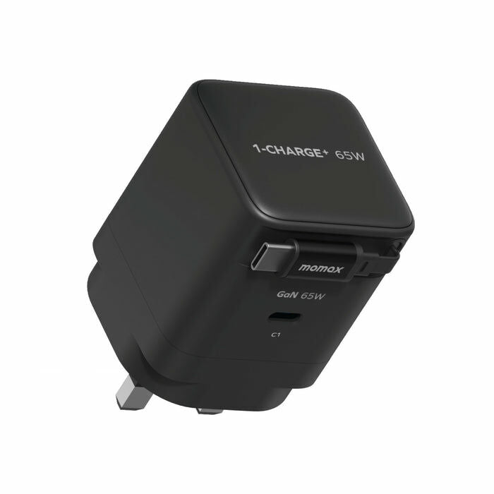 Şarjêra Bilez a Momax CHARGE & Port GaN 65W bi Kabloya USB-C ya Vekişîner - Şarjêra Bilez a Momax Charge & Port 65W bi Kabloya USB-C ya Vekişîner a Çêkirî û Porta Zêde
