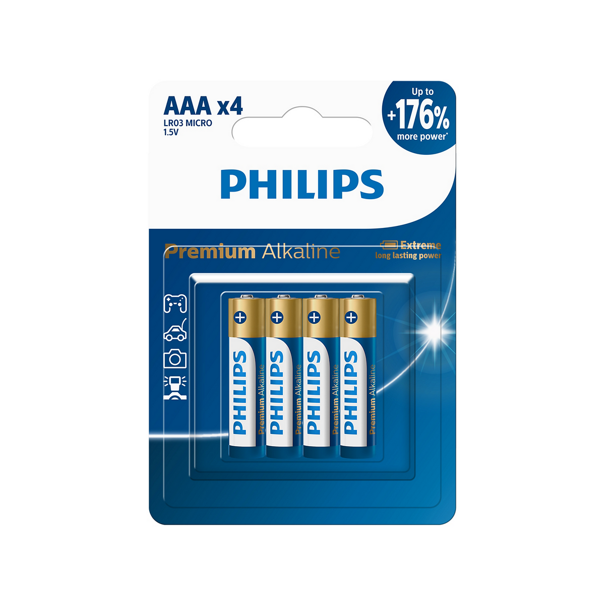 بطاريات AAA Premium عبوة 4 قطع فيليبس LR03M4B/40 | Philips LR03M4B/40 Premium AAA Batteries 4 Pack — LR03M4B/40