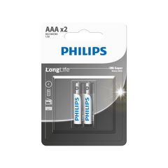 بطاريات AAA LongLife عبوة 2 قطع فيليبس R03L2B/40 | Philips R03L2B/40 LongLife AAA Batteries 2 Pack — R03L2B/40