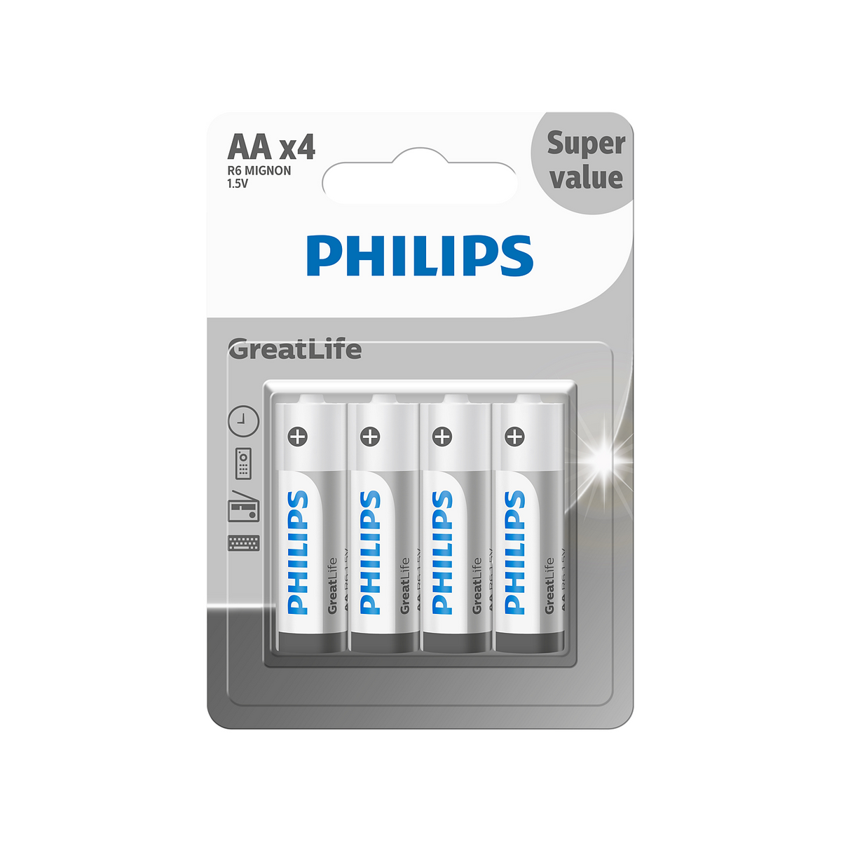 بطاريات AA Standard عبوة 4 قطع فيليبس R6G4B/40 | Philips R6G4B/40 Standard AA Batteries 4 Pack — R6G4B/40