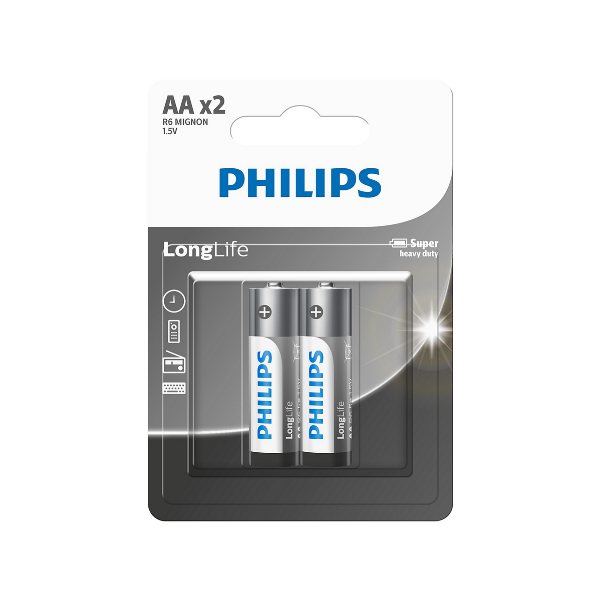 بطاريات AA LongLife عبوة 2 قطع فيليبس R6L2B/40 | Philips R6L2B/40 LongLife AA Batteries 2 Pack — R6L2B/40