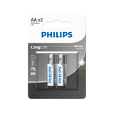 بطاريات AA LongLife عبوة 2 قطع فيليبس R6L2B/40 | Philips R6L2B/40 LongLife AA Batteries 2 Pack