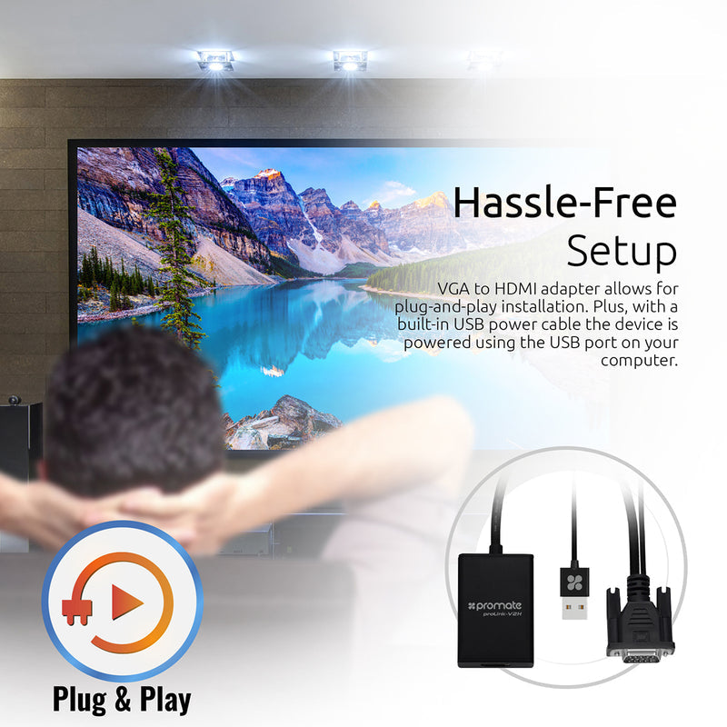 Promate ProLink-V2H connected to a computer and projector