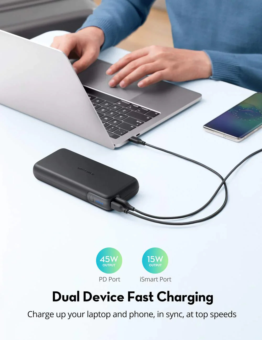 باور بانك راف باور بسعة 20,000 مللي امبير وبقدرة شحن 60 واط | RavPower 20000mAh PD Pioneer 60W 2-Port Power Bank