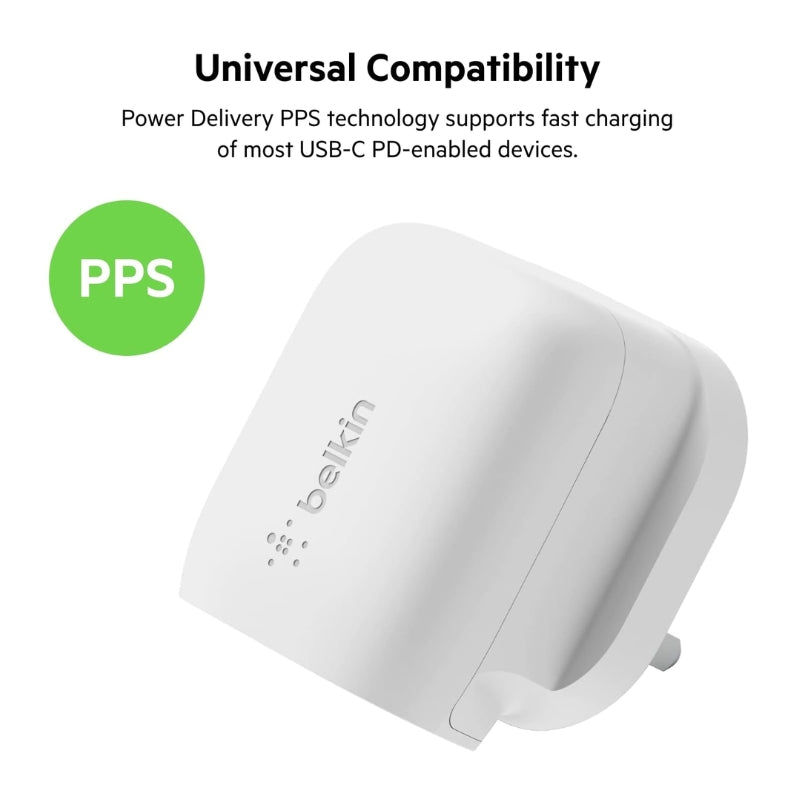 شاحن جداري بيلكن بقدرة شحن 20 واط مع كيبل تايب سي بطول 1 متر | Belkin BoostCharge USB-C Wall Charger 20W+ 1M USB-C Cable